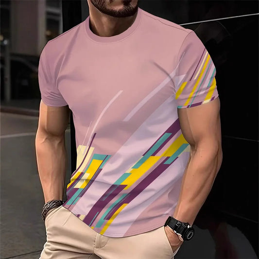 2025 T-shirt casual a righe per uomo T-shirt a maniche corte T-shirt oversize O-Collo Pullover Camicie da uomo da strada Tee Abbigliamento estivo