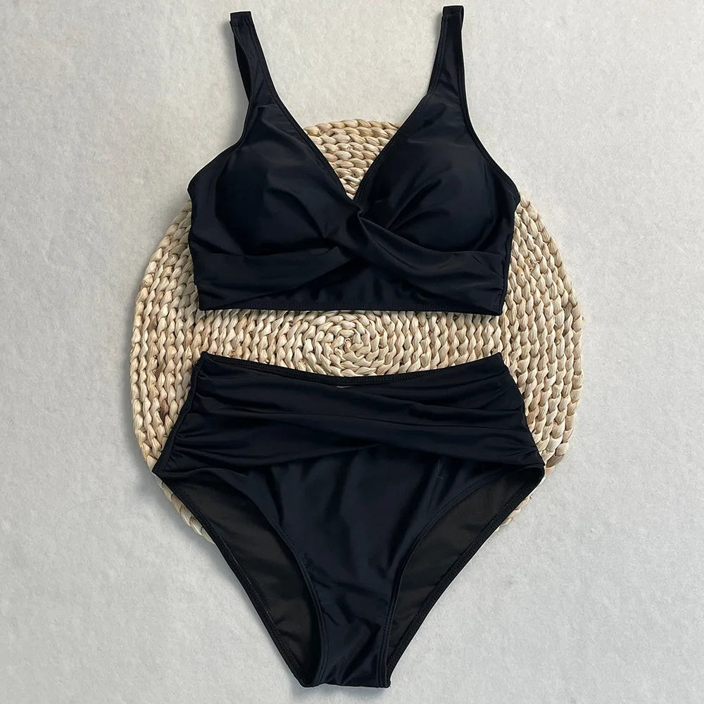 swimsuit ladies Women's High Waist  Bikini Sets Sporty Two Piece Swimsuits Solid Colors High Cut Bathing Suits Women Bikini Sets