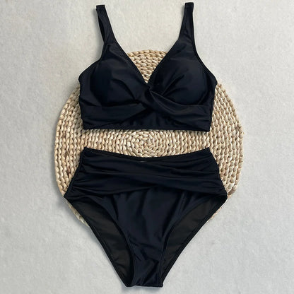 swimsuit ladies Women's High Waist  Bikini Sets Sporty Two Piece Swimsuits Solid Colors High Cut Bathing Suits Women Bikini Sets