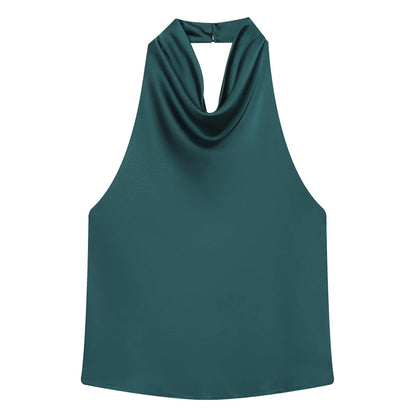 Hauts Femme Sexy Top Satin Licou Femme Mode Solide Élégant Gilet Dos Nu 2026 Nouvel Été Épaules Dénudées Caraco Femme