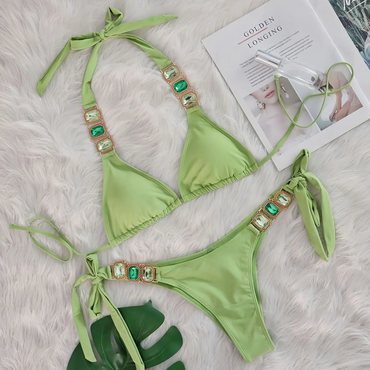 2025 Costume da bagno da donna in 2 pezzi con stringhe di strass e bikini sexy da spiaggia