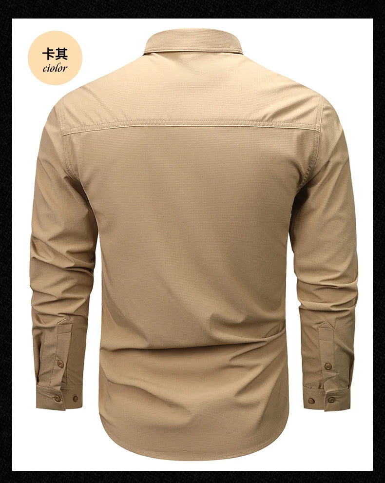 Camicia a maniche lunghe da uomo primavera autunno Camicie da lavoro tattiche da uomo Top Camicie cargo da pesca per escursionismo multitasche da esterno ad asciugatura rapida