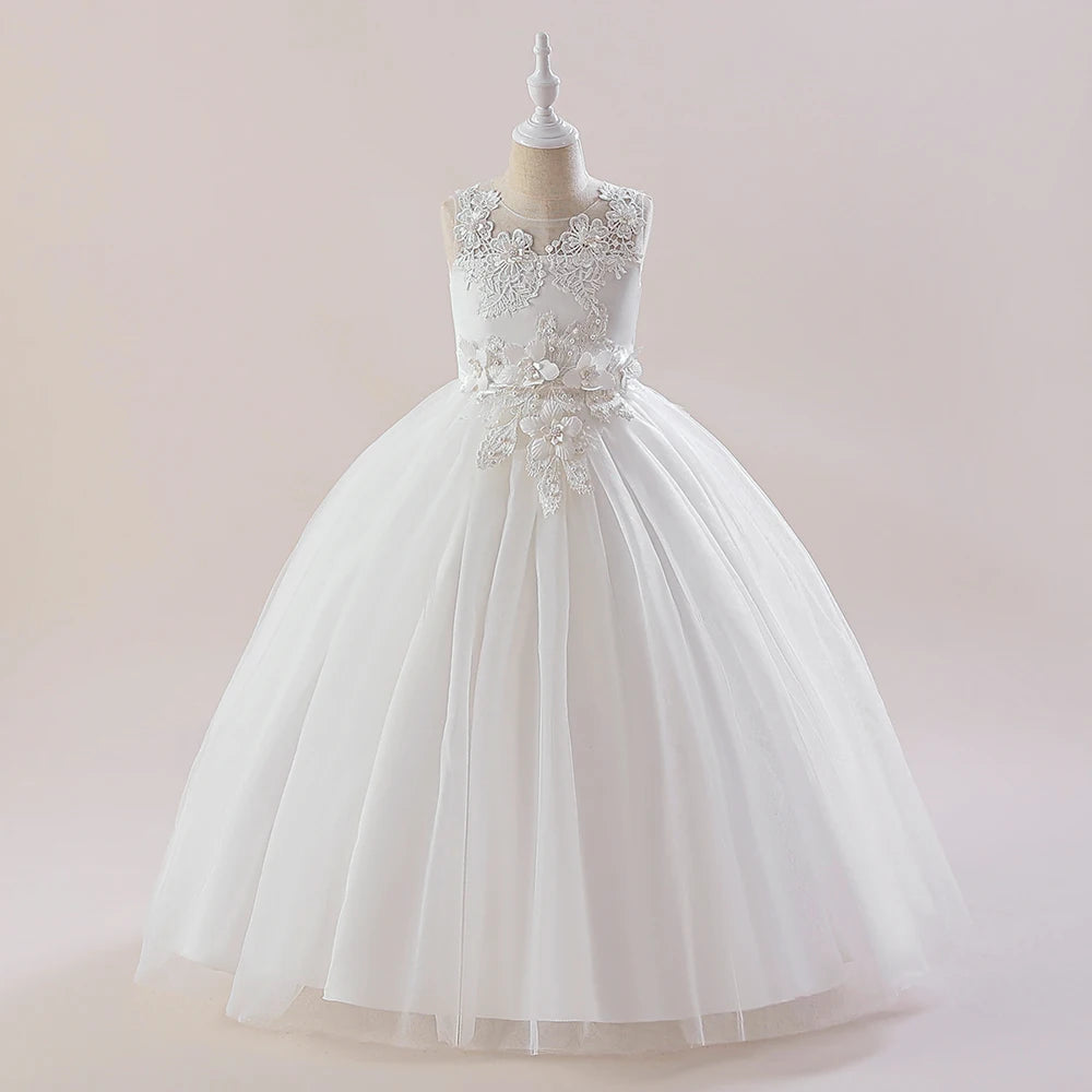 Abiti da damigella d'onore bianchi per adolescenti Abito da cerimonia nuziale per ragazza di fiore in pizzo per bambini Abito da principessa elegante per ragazze Abiti da sera formali