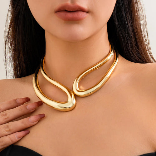 Salircon Girocollo con colletto geometrico esagerato in metallo Collana regolabile color oro gotico Gioielli da collo tribale africano da donna