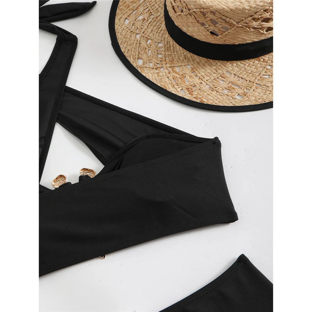 Bikini a vita alta con cut-out e allacciatura al collo da donna 2026 - Set due pezzi imbottito V6256