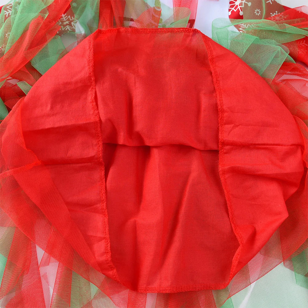 VIKITA Abito da bambina con unicorno natalizio Abito da tutù con stampa fiocco di neve a maniche lunghe per bambini con gonna in tulle a strati rosso verde per Natale