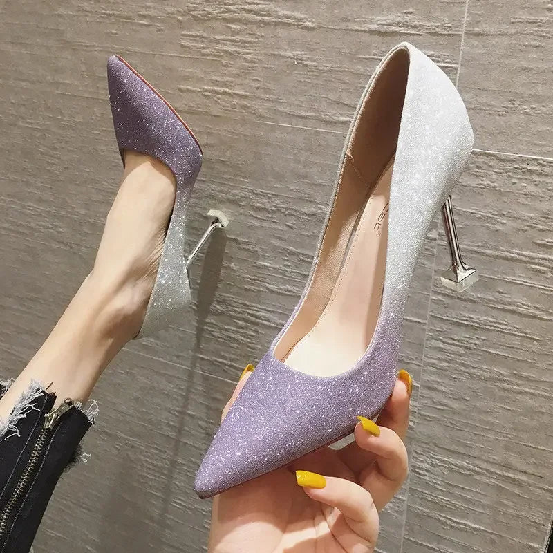Calzature estive da donna Scarpe da sposa da sposa Scarpe da donna 2025 da sera con cristalli Stilito Tacco alto con strass viola