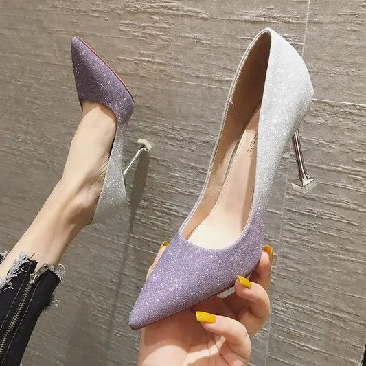 Calzature estive da donna Scarpe da sposa da sposa Scarpe da donna 2025 da sera con cristalli Stilito Tacco alto con strass viola