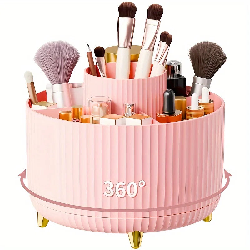 Organizzatore di scatole di immagazzinaggio cosmetici da tavolo per trucco girevole di grande capacità per il bagno Portapenne portatile per pennelli per trucco per rossetto