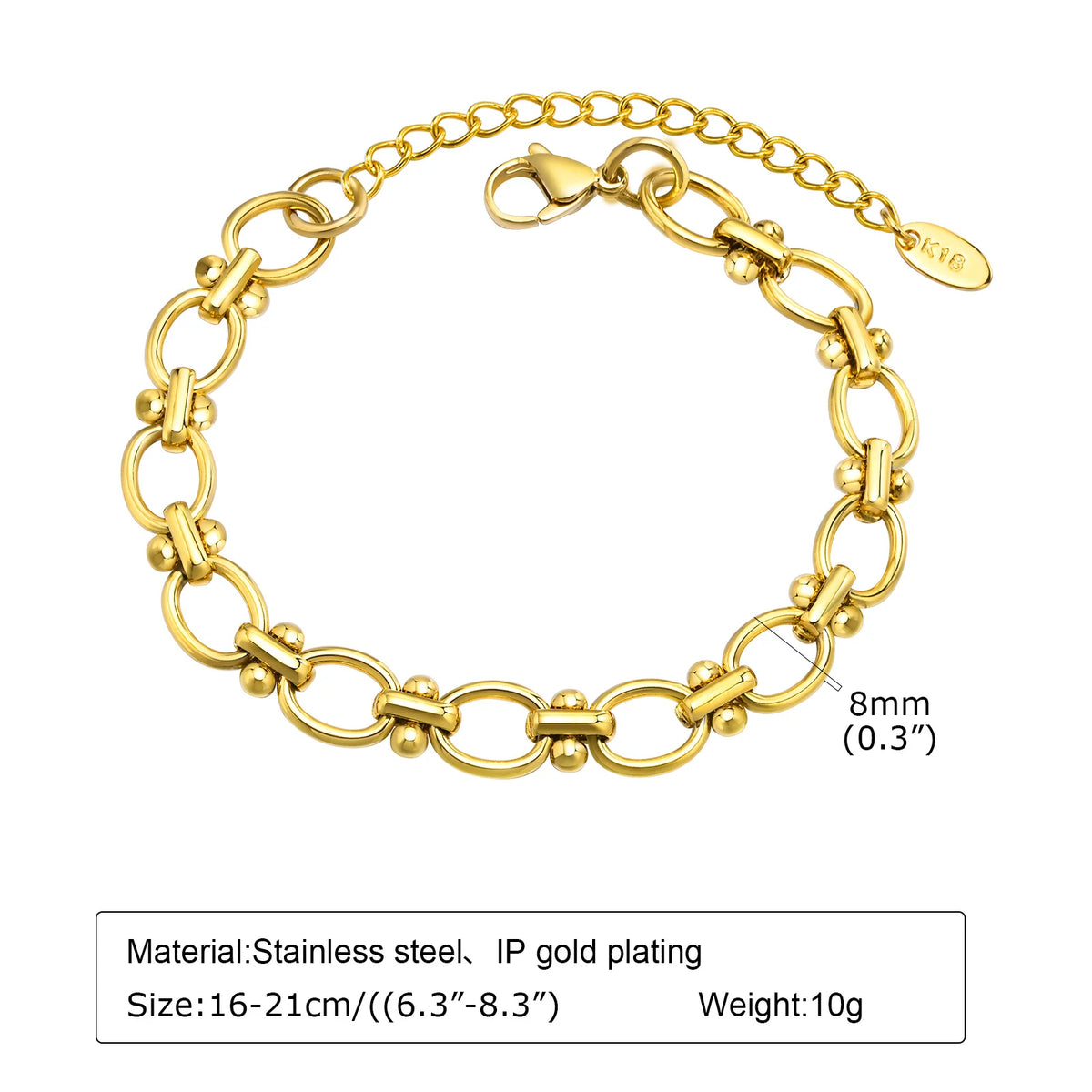 Braccialetti a ginocchiera robusti e audace da donna, bracciale a catena a maglie con fibbia OT in acciaio inossidabile placcato oro senza appannamento