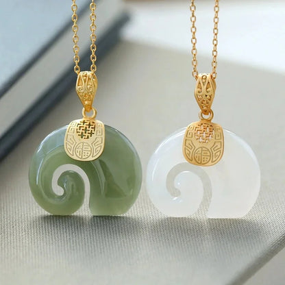 Boutique Natural Stone Hetian Jade Elephant ciondolo collana a catena placcata oro 18 carati gioielli girocollo per le donne anniversario di compleanno