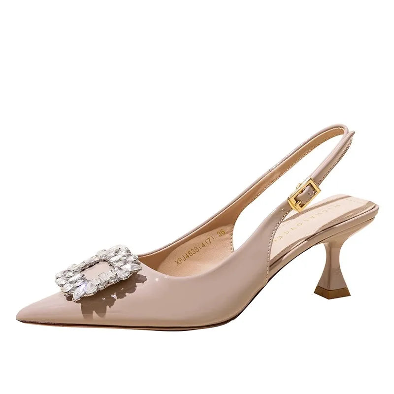 Damen Sandalen Sommer Damenschuhe Neu Spitze Zehenpartie Flache Schuhe Nude Rosa Diamanten Niedriger Absatz Slingback Schuhe Elegante Damenschuhe