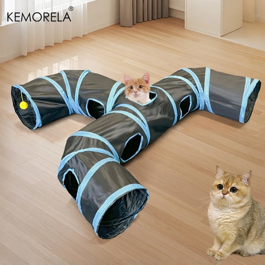 Tunnel per gatti Tunnel pieghevole per gattini Forniture per animali domestici T Cross Pass Tunnel da gioco Giocattolo per gatti Barile da trapano traspirante per carta forte per interni