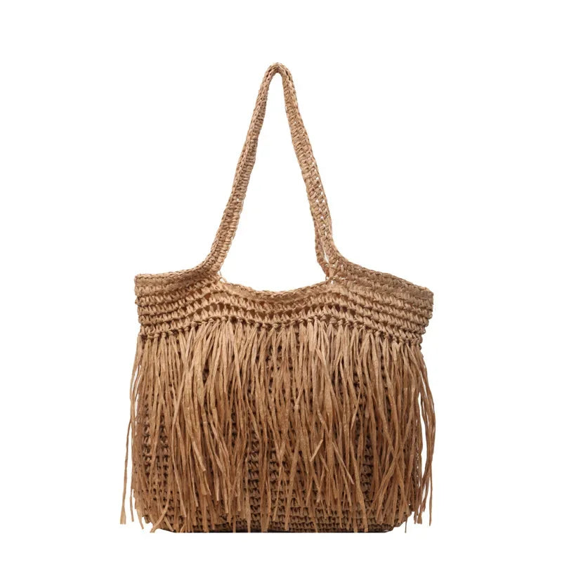 Borse a tracolla da donna in tessuto con nappe casual Borse da donna con frange fatte a mano Borsa tote grande da spiaggia estiva Borsa shopper grande per le vacanze