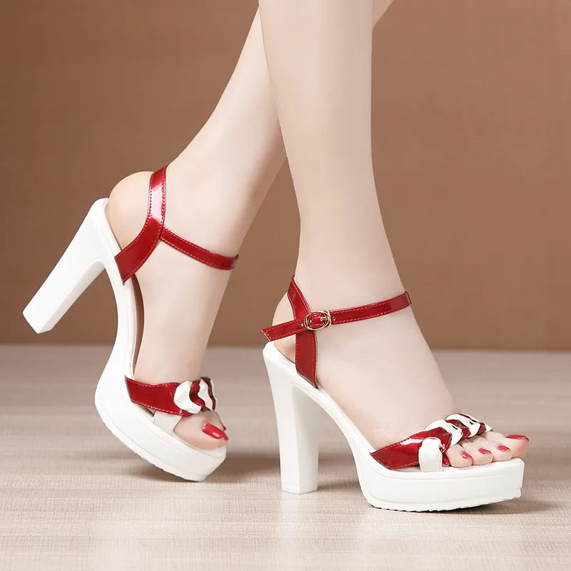 Sandali estivi in pelle di alta qualità per donna 8cm 10cm tacco alto 2024 taglia 32 33 43 piattaforma open toe scarpa elegante nero bianco
