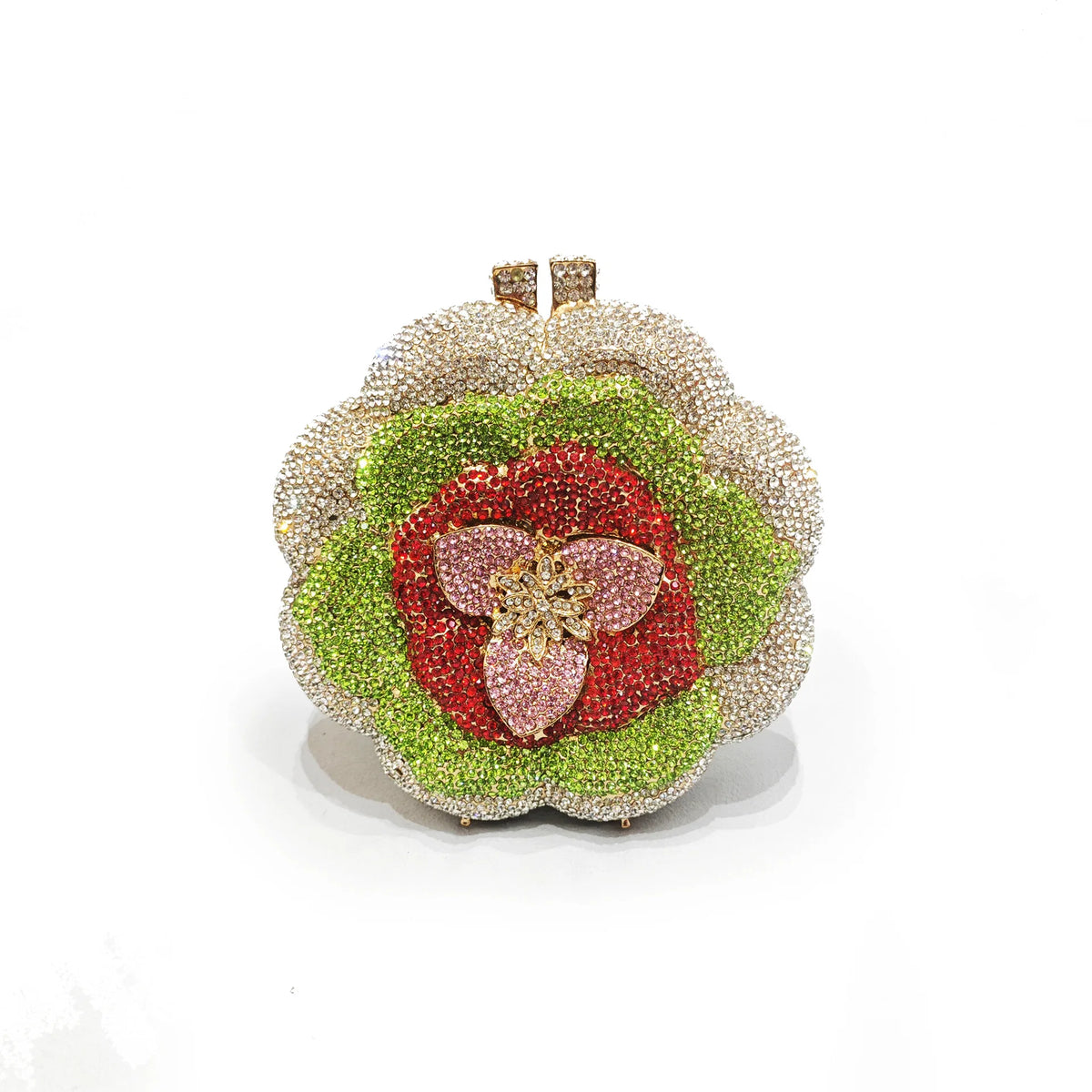 Pochette da sera con strass rosa/verde con fiore rosa Borse da sera da donna in cristallo giallo floreale Pochette da sposa per festa di nozze
