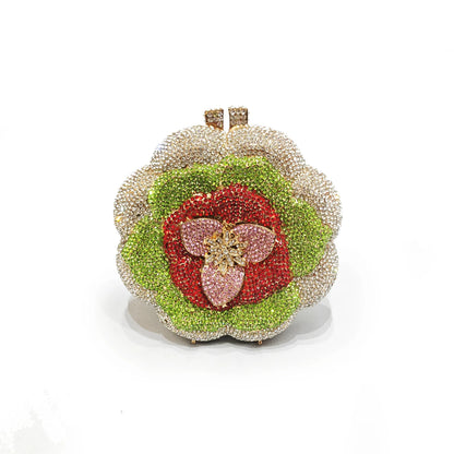 Pochette da sera con strass rosa/verde con fiore rosa Borse da sera da donna in cristallo giallo floreale Pochette da sposa per festa di nozze