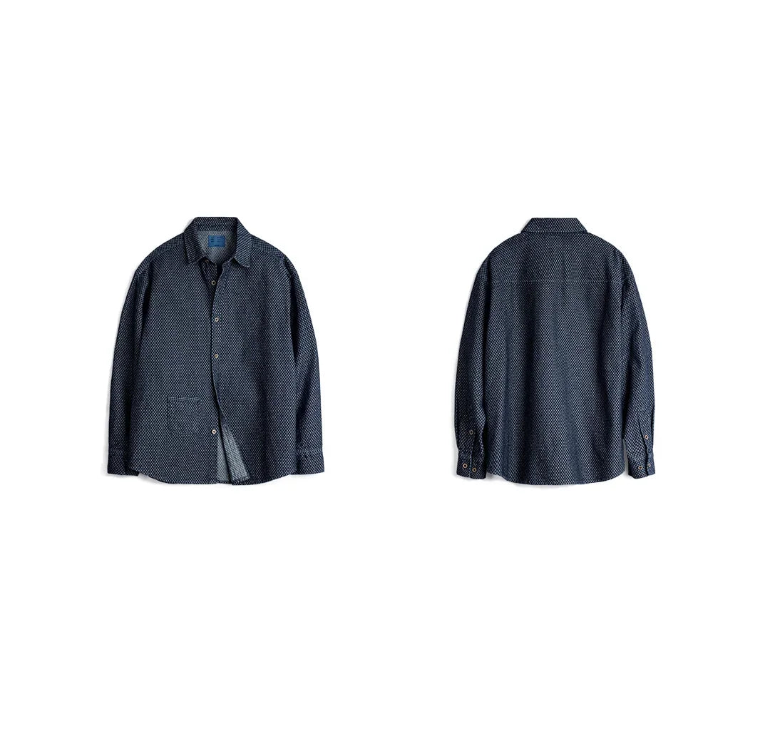 Maden Camicia di jeans a maniche lunghe ampia retrò Giacca monopetto con risvolto a quadretti per uomo Capispalla versatile primaverile e autunnale