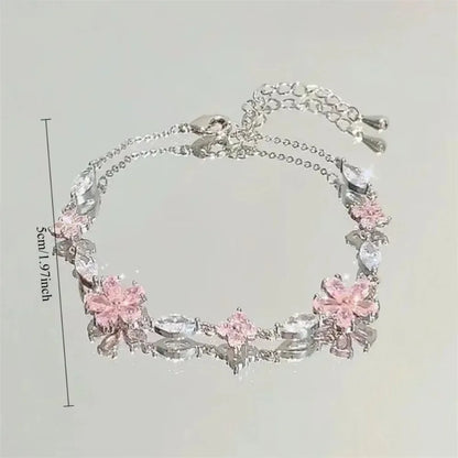 Braccialetti con fiori di ciliegio in cristallo rosa brillante per donne e ragazze, braccialetto con fiore a luna dolce e zirconi, gioielli estetici da festa