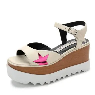 Genuine Leather Buckle Strap Sandals Breathable Sneakers Stars women summer rivets shoes Korean Style Platform Casual Shoes