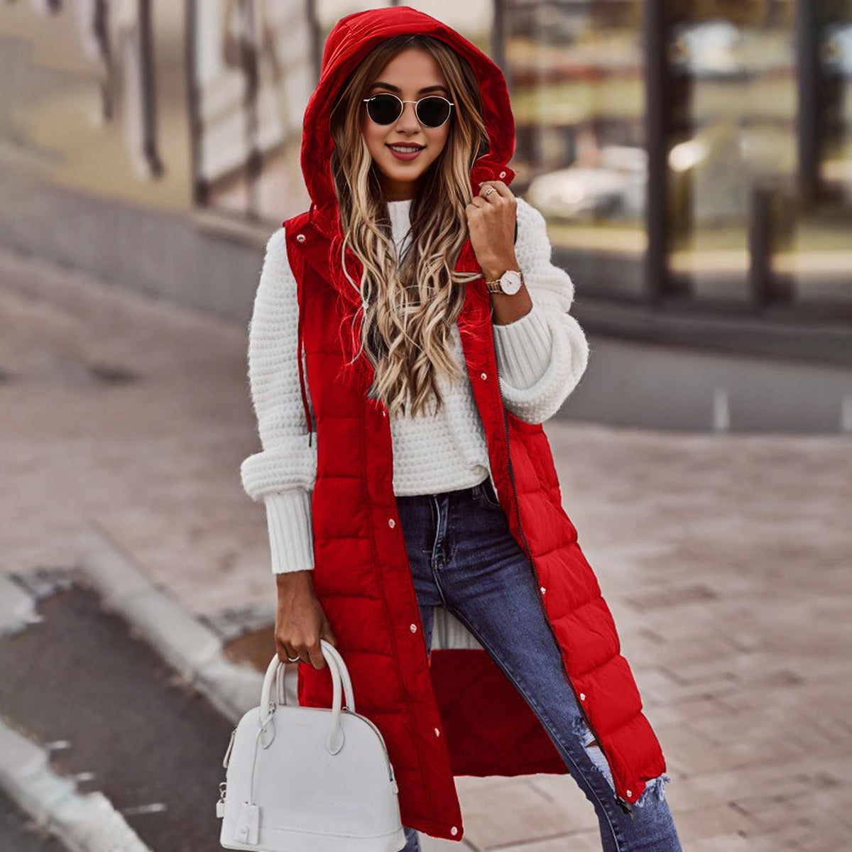 Gilet lungo da donna con cappuccio autunno inverno senza maniche in cotone caldo piumino gilet trapuntato piumino Outwear 2XL