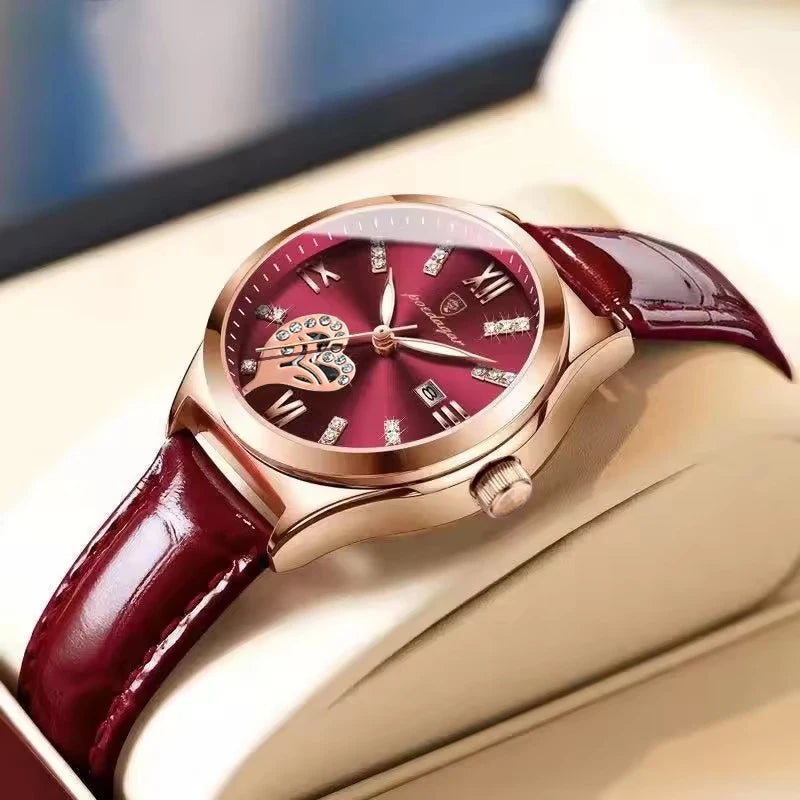 POEDAGAR Orologi casual di lusso per donna Orologio da donna in pelle con calendario impermeabile Orologio da polso al quarzo da donna di moda di alta qualità