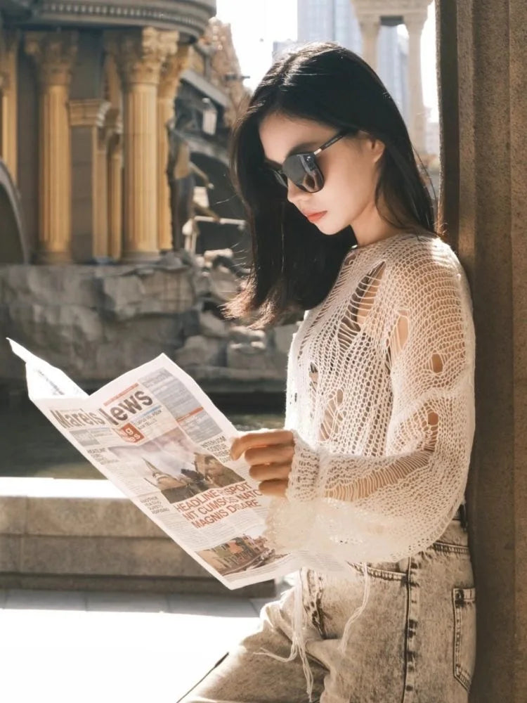 Vestiti sexy Y2k Spider Web Hollow Hole Design Spice Girl Pullover con cappuccio Top in maglia Maglione Donna Moda coreana Сislavт Уowieрами