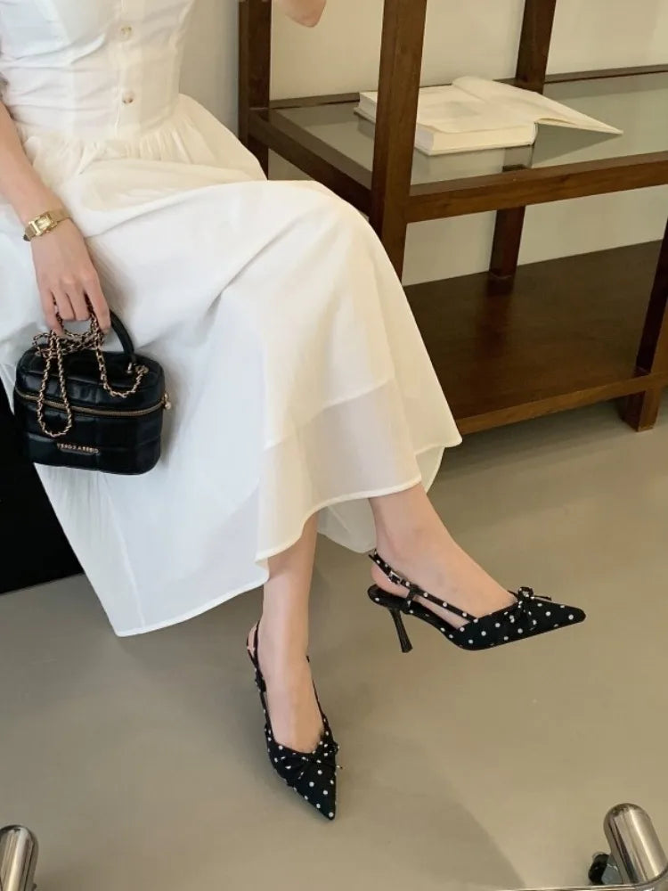 Sandales d'été à talons hauts pour femmes, mules élégantes en satin avec nœud papillon, chaussures de soirée
