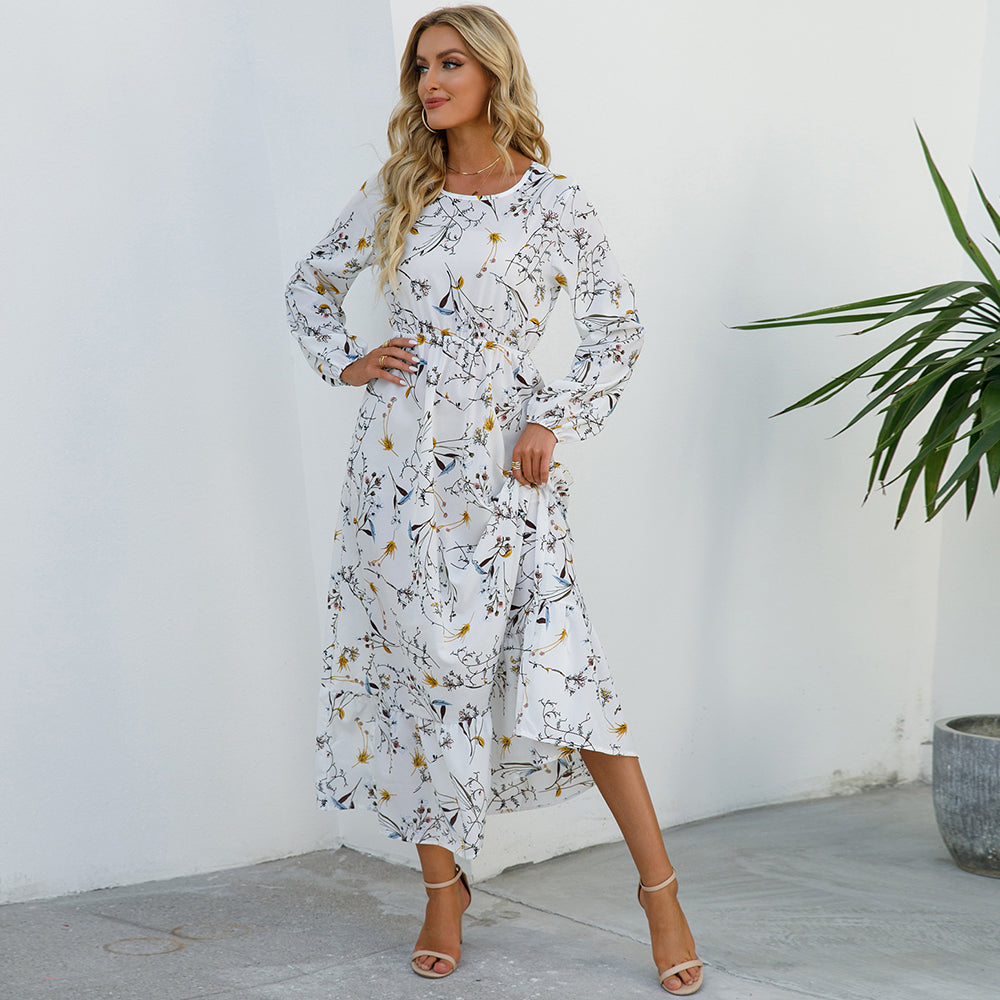 Maxi abiti da donna Sping autunno bohémien Casual manica intera vita alta spiaggia donna abiti in Chiffon abito lungo floreale vestido