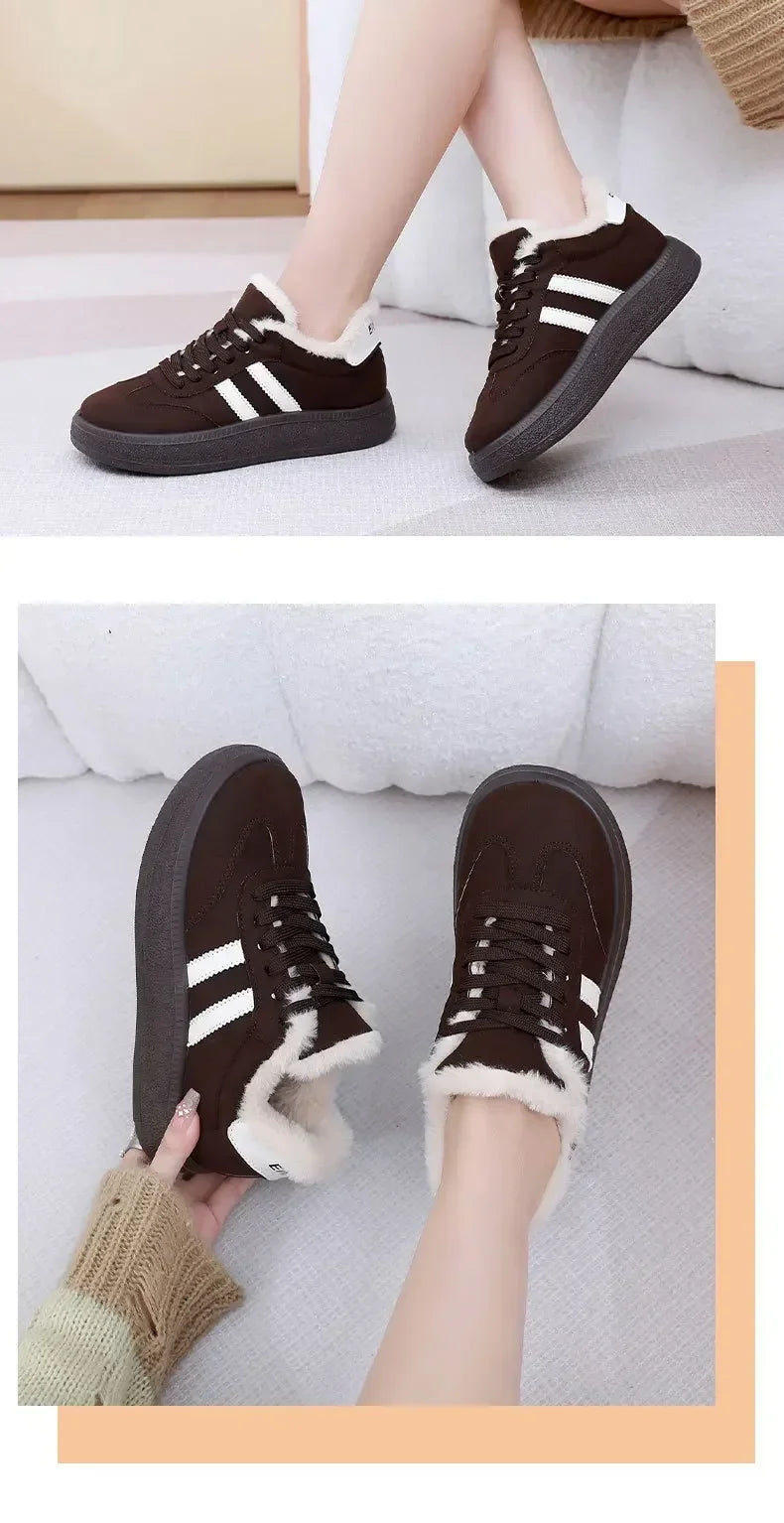 Stivali da neve da donna per l'inverno, con fodera in pile, scarpe basse casual, impermeabili, antiscivolo, resistenti, comode e calde, scarpe da donna in stile retrò.