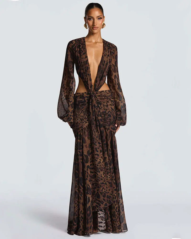 GACVGA Abito lungo elegante in chiffon per donna Nuovi abiti con maniche a lanterna Abiti lunghi aderenti da club sexy pieghettati