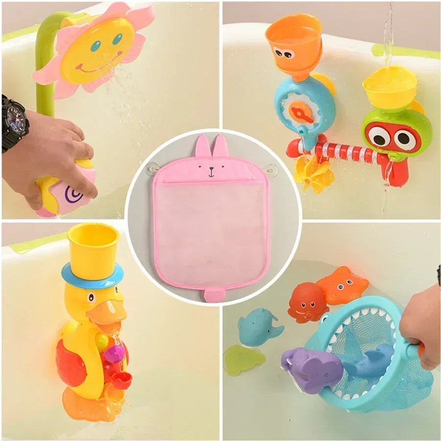 Giocattolo per baby shower Simpatico anatra rana Borsa portaoggetti per giocattoli con rete Forte ventosa Borsa da gioco per baby shower Organizzatore per il bagno Giocattolo d'acqua