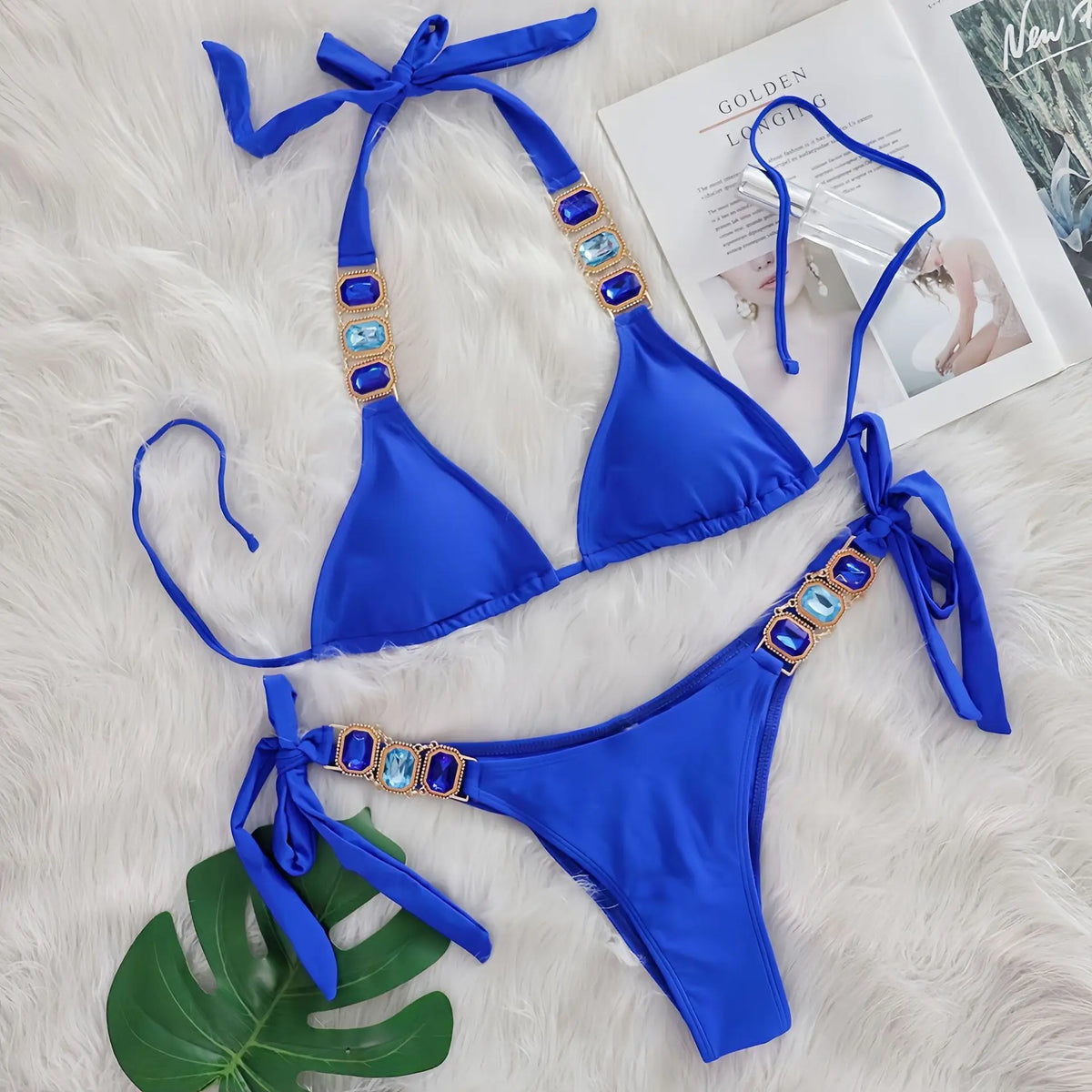 2025 Costume da bagno da donna in 2 pezzi con stringhe di strass e bikini sexy da spiaggia