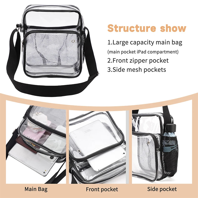 TINYAT Borse da donna in PVC trasparente impermeabile con cinturino in rete leggera Metti per cuffie perse Jack Ombrello per cellulare iPad da 9,7 pollici
