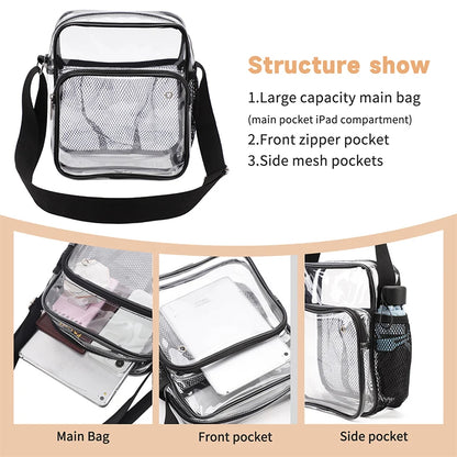 TINYAT Borse da donna in PVC trasparente impermeabile con cinturino in rete leggera Metti per cuffie perse Jack Ombrello per cellulare iPad da 9,7 pollici
