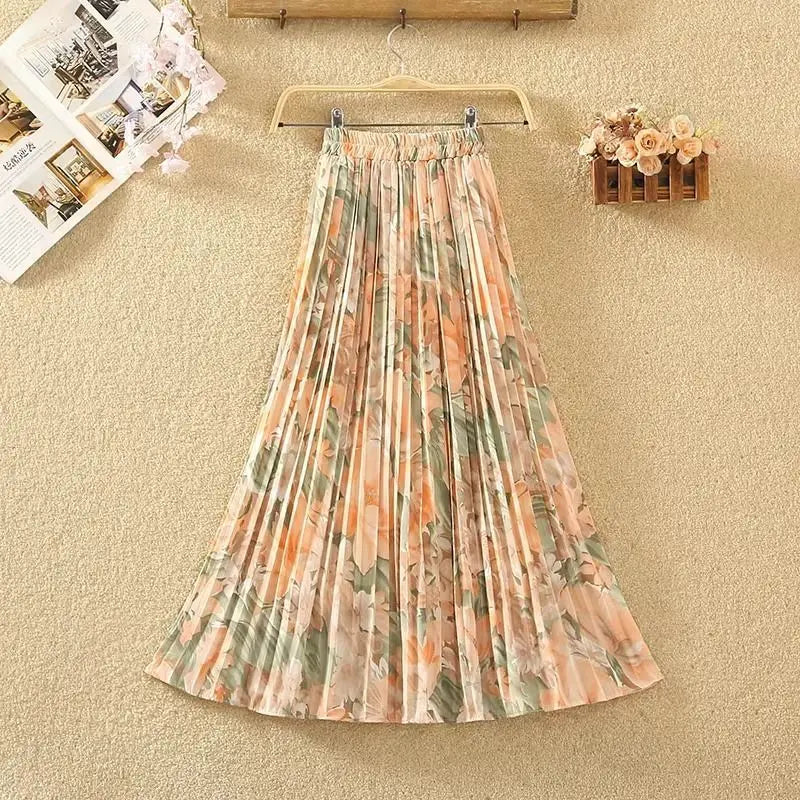 Nuova primavera e l'estate stile donna vita alta elastico stampato Chiffon pieghettato a-line gonna alla moda confortevole tutto-fiammifero