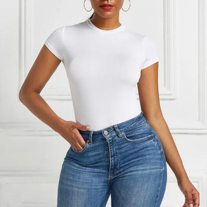 Damen Sexy Sommer Bodycon Bodysuit Mode Casual Einfarbige Kurzarm Bodys Für Frauen Strampler