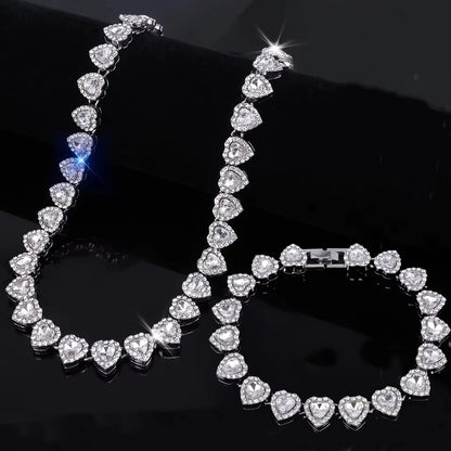 ZAKOL 45CM Nuovo Hip Hop Tennis Bracciale a catena Collana Cuore lucido Strass CZ Fashion Rock Party Set di gioielli