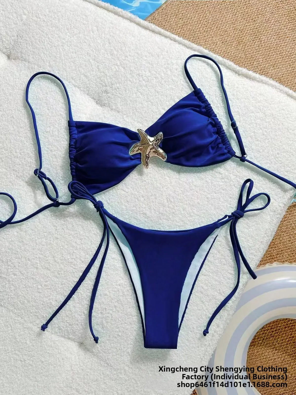 Costume da bagno bikini sexy a tinta unita, due pezzi, ad asciugatura rapida, senza schienale, in tessuto di nylon ad alta elasticità per nuoto e attività acquatiche.
