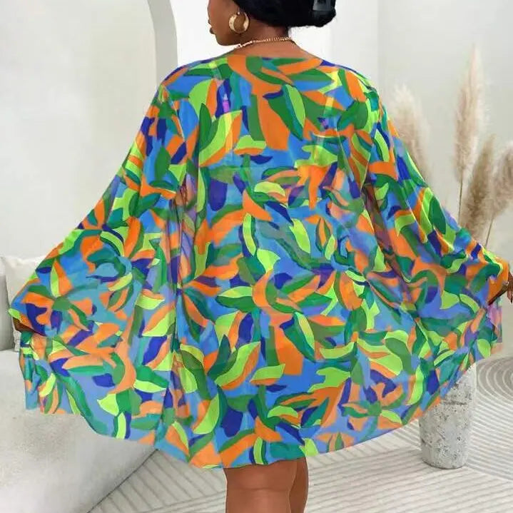 L-4XL Plus Size Set da 3 pezzi Bikini Cover Up Costume da bagno push up da donna Estate Mujer Costumi da bagno con controllo della pancia Set bikini oversize