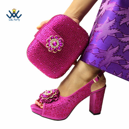 New Design Peep Toe African Spring Autumn Lady Shoes and Bag Set in Gold Color Women Sandal in Wedding