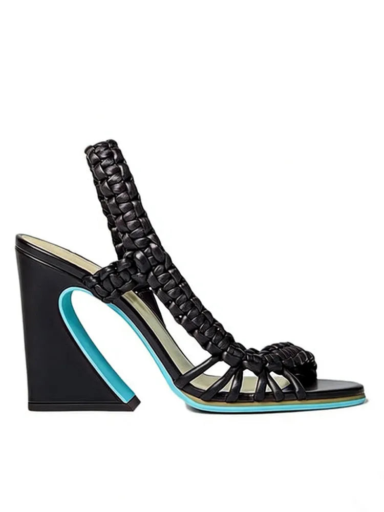 Sandali Estivi da Donna con Tacco Alto Intrecciati, Stile Europeo e Americano, Moda Runway Plus