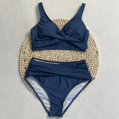 swimsuit ladies Women's High Waist  Bikini Sets Sporty Two Piece Swimsuits Solid Colors High Cut Bathing Suits Women Bikini Sets