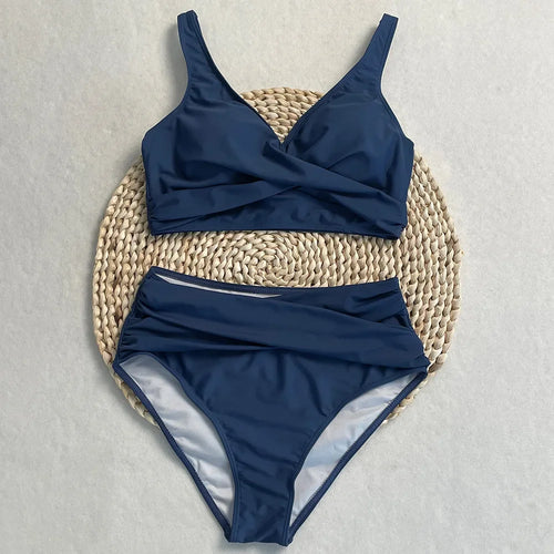 swimsuit ladies Women's High Waist  Bikini Sets Sporty Two Piece Swimsuits Solid Colors High Cut Bathing Suits Women Bikini Sets