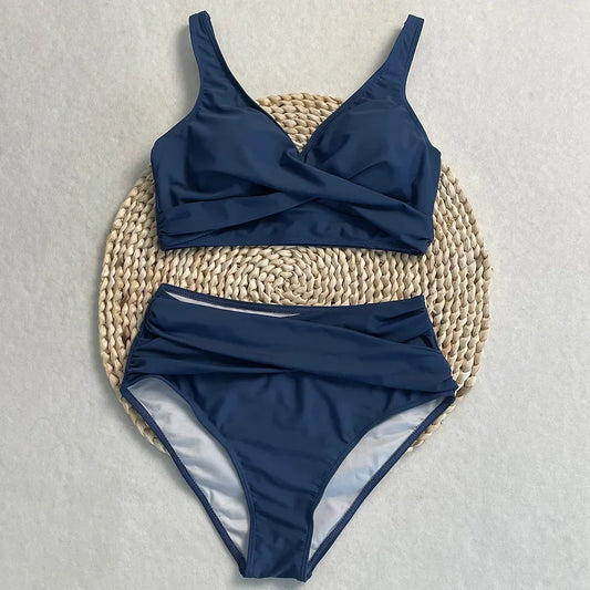 swimsuit ladies Women's High Waist  Bikini Sets Sporty Two Piece Swimsuits Solid Colors High Cut Bathing Suits Women Bikini Sets
