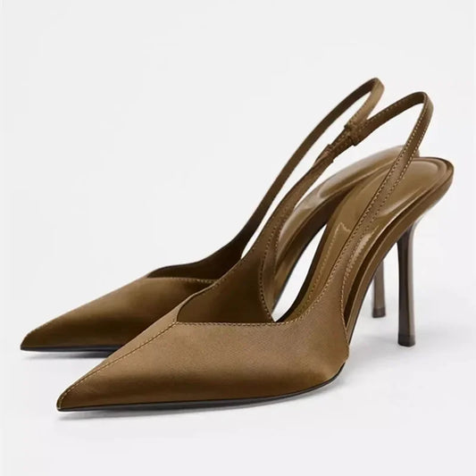 2025 Nuovi sandali con tacco estivi Elegante cinturino posteriore Designer Décolleté da donna Sexy punta a punta Tacchi alti Scarpe eleganti da banchetto di moda