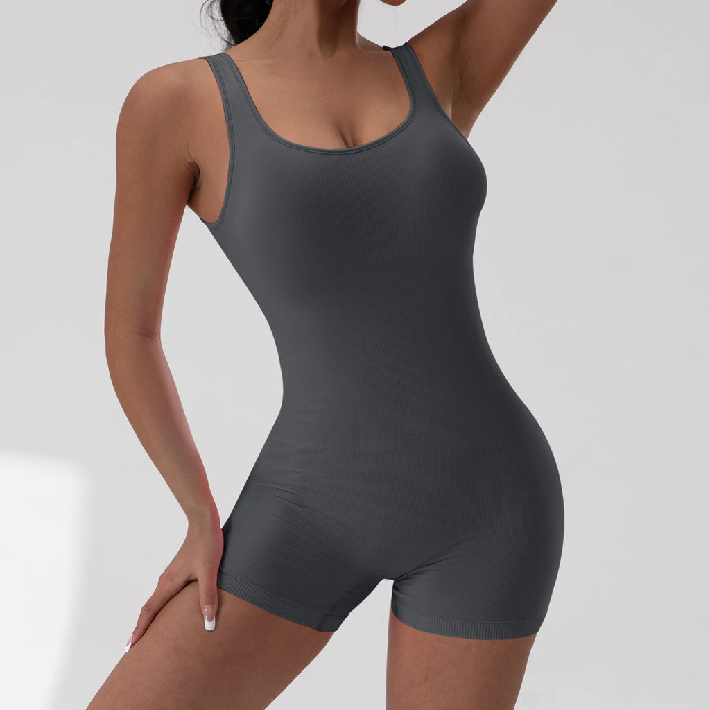 Tuta Sportiva Sexy con Schiena a V e Arricciatura, Senza Maniche, per Donna, Abbigliamento Casual e da Yoga