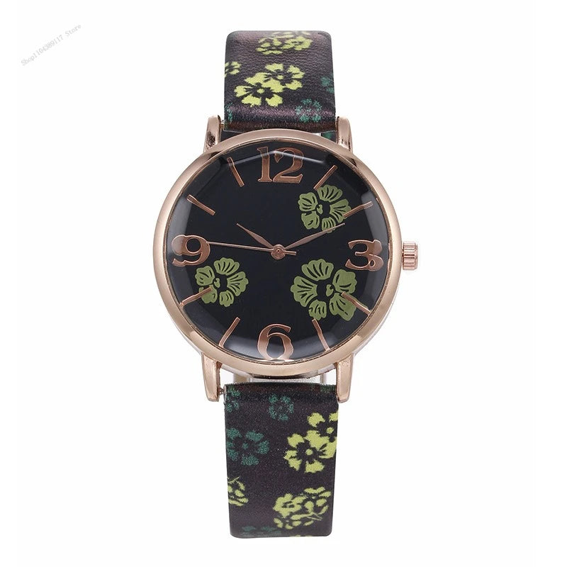 Orologi da donna con fiori colorati Orologi da polso al quarzo con cintura stampata per ragazze Orologi da donna Orologio casual Regalo Relógios Feminino