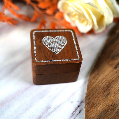 Portagioie con diamanti intarsiati, scatola per fedi nuziali in legno massello di noce, ricerca di matrimonio, anello di diamanti, regalo di San Valentino, gioielli