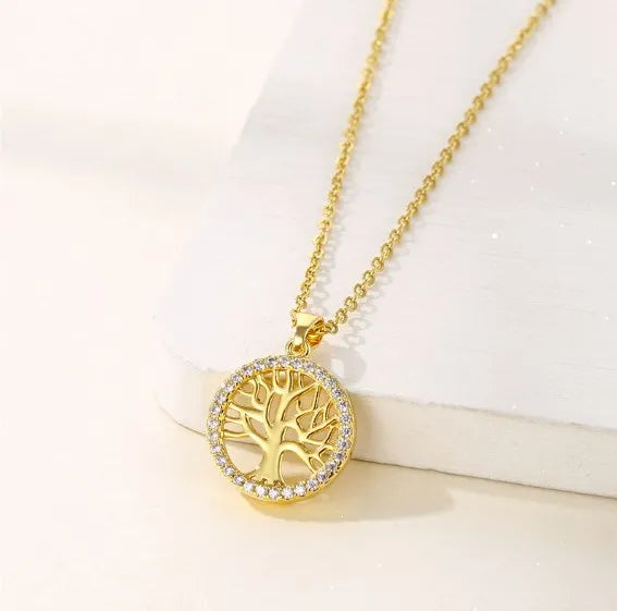 Temperamental Luxury Rhinestone Tree of Life collana con ciondolo donna Vintage in acciaio inossidabile con catena impermeabile gioielli estetici